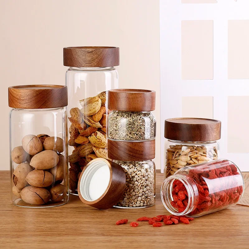 Food Storage Jars With Wooden Lids - Стеклянные контейнеры для хранения, банки из