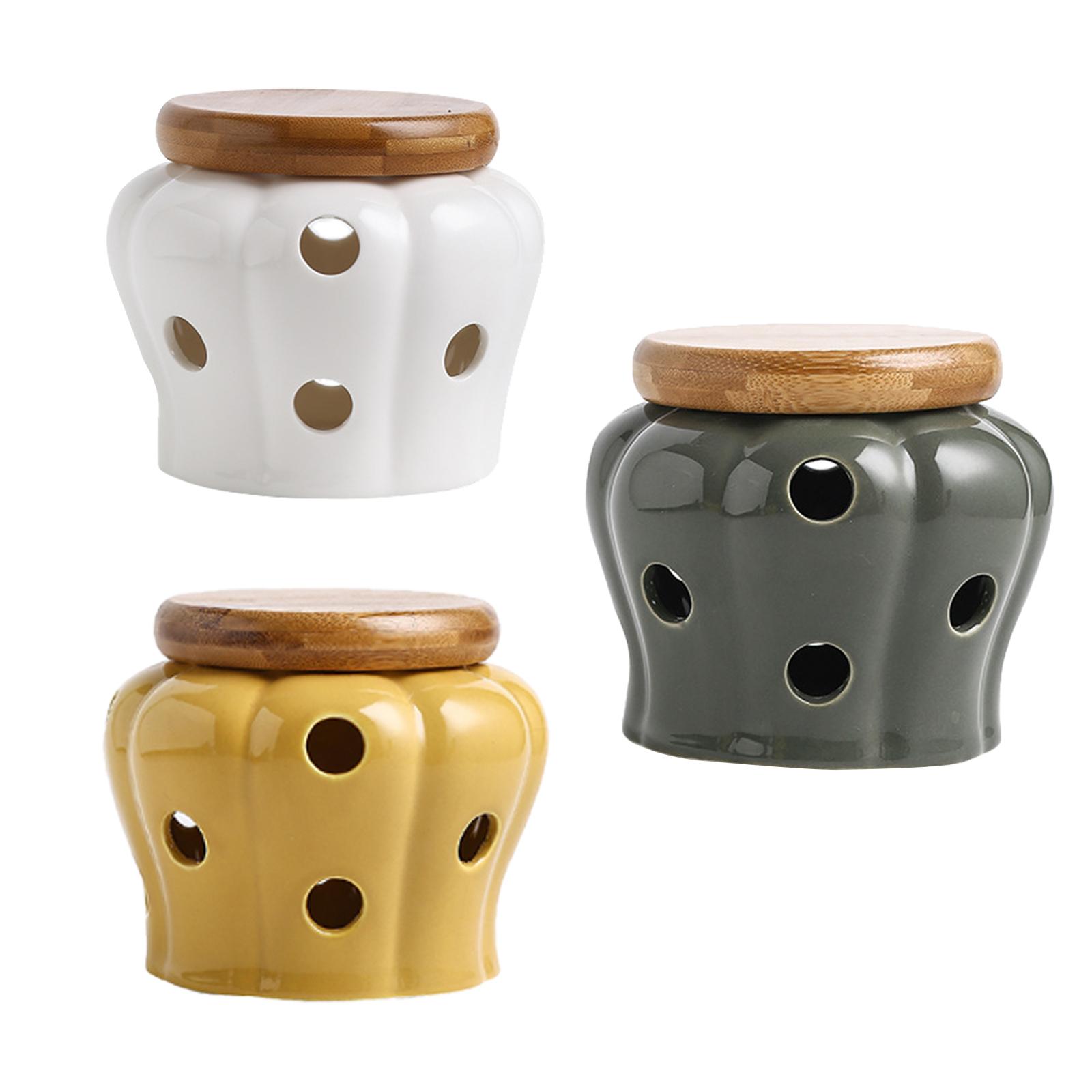 Food Storage Jars With Wooden Lids - Керамическая емкость для чеснока с деревянной