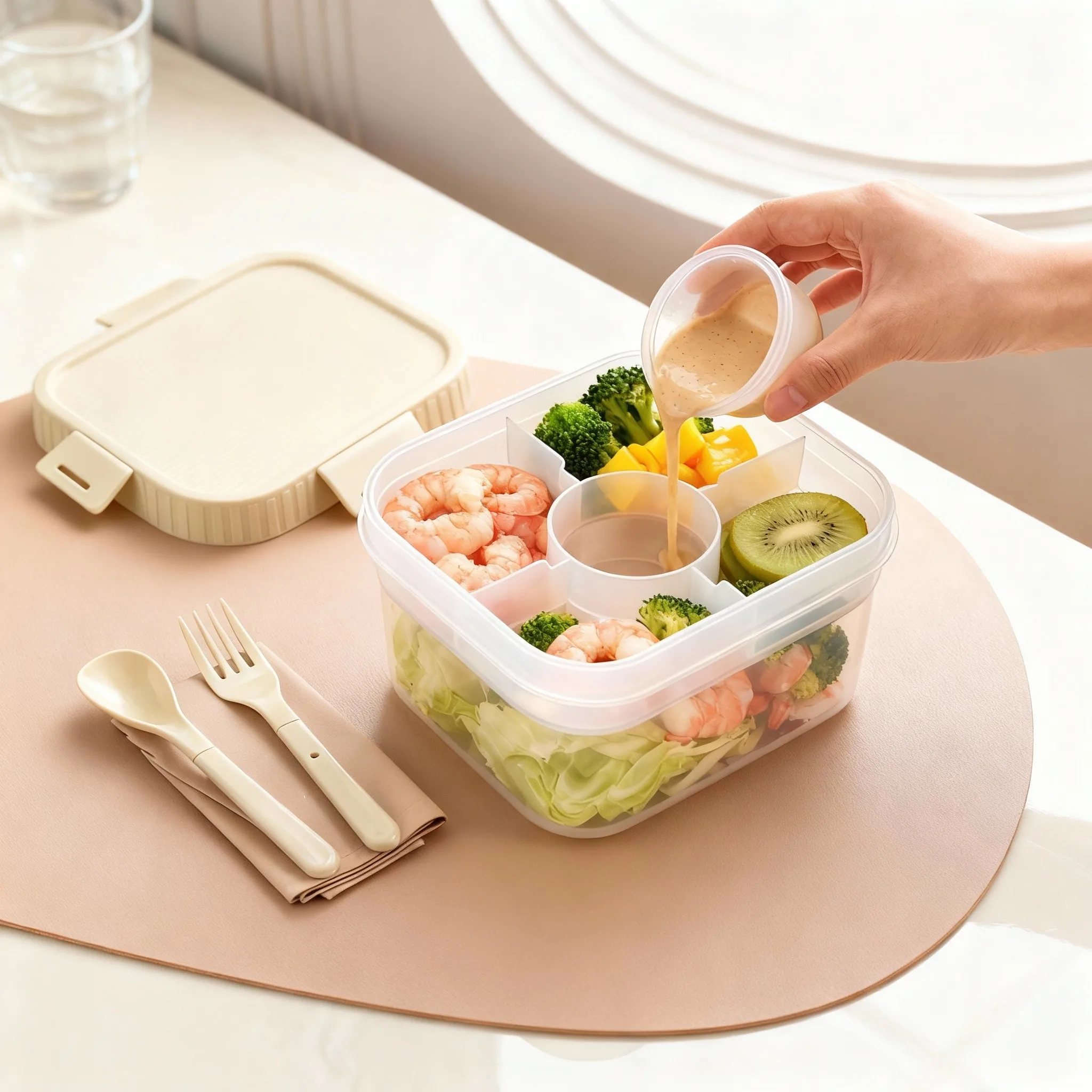 Food Storage Box Large - Портативный пластиковый ланч-бокс с двойными отделениями,