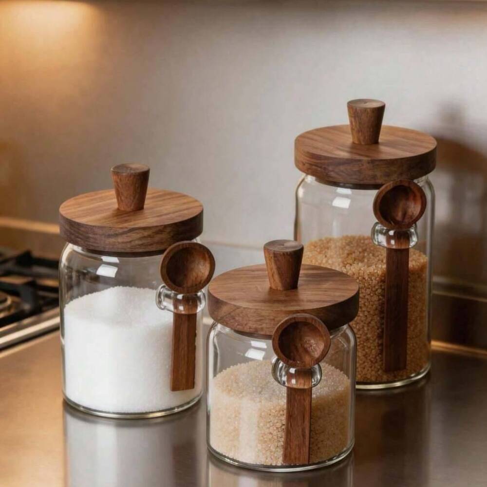 Набор из 3-х прозрачных стекля – обзор и цена Food Storage Jars With Wooden Lids